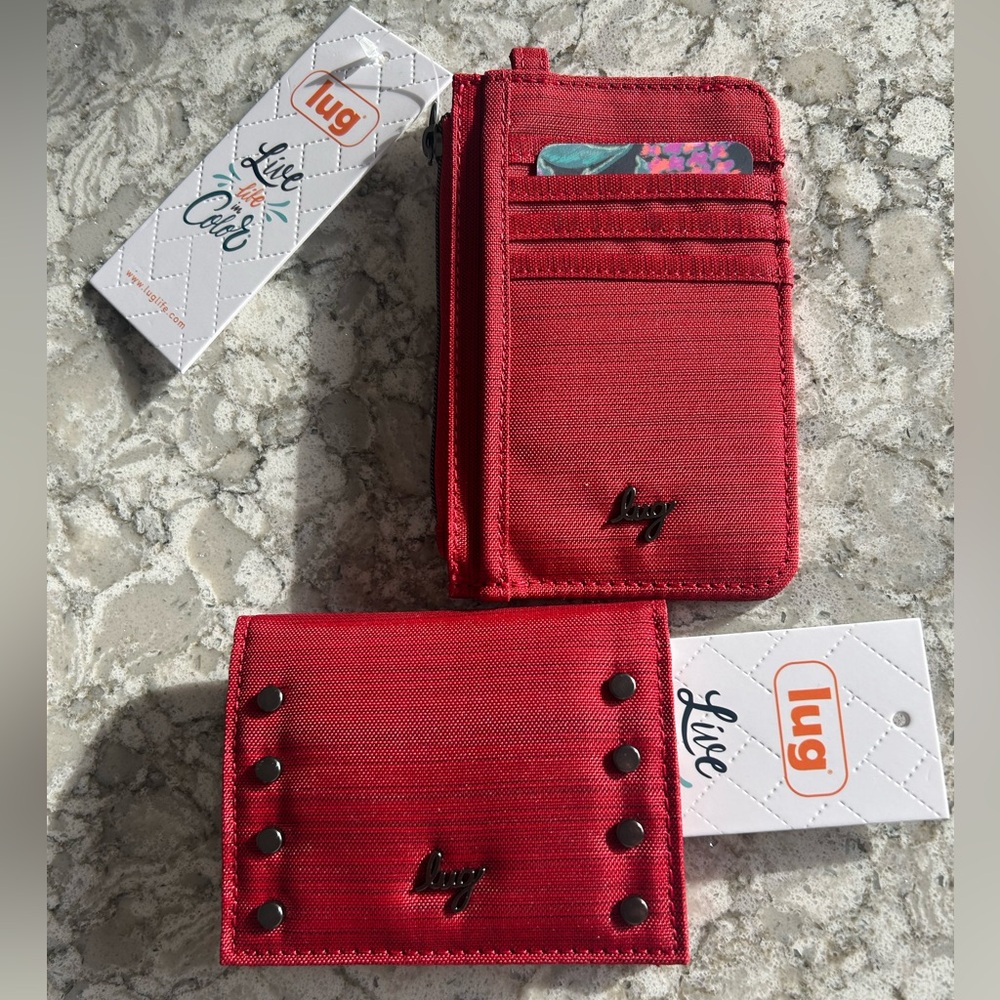 Lug Brand Walkover Wallet and Slide Compact Card Holder In Brushed Poppy Colour
